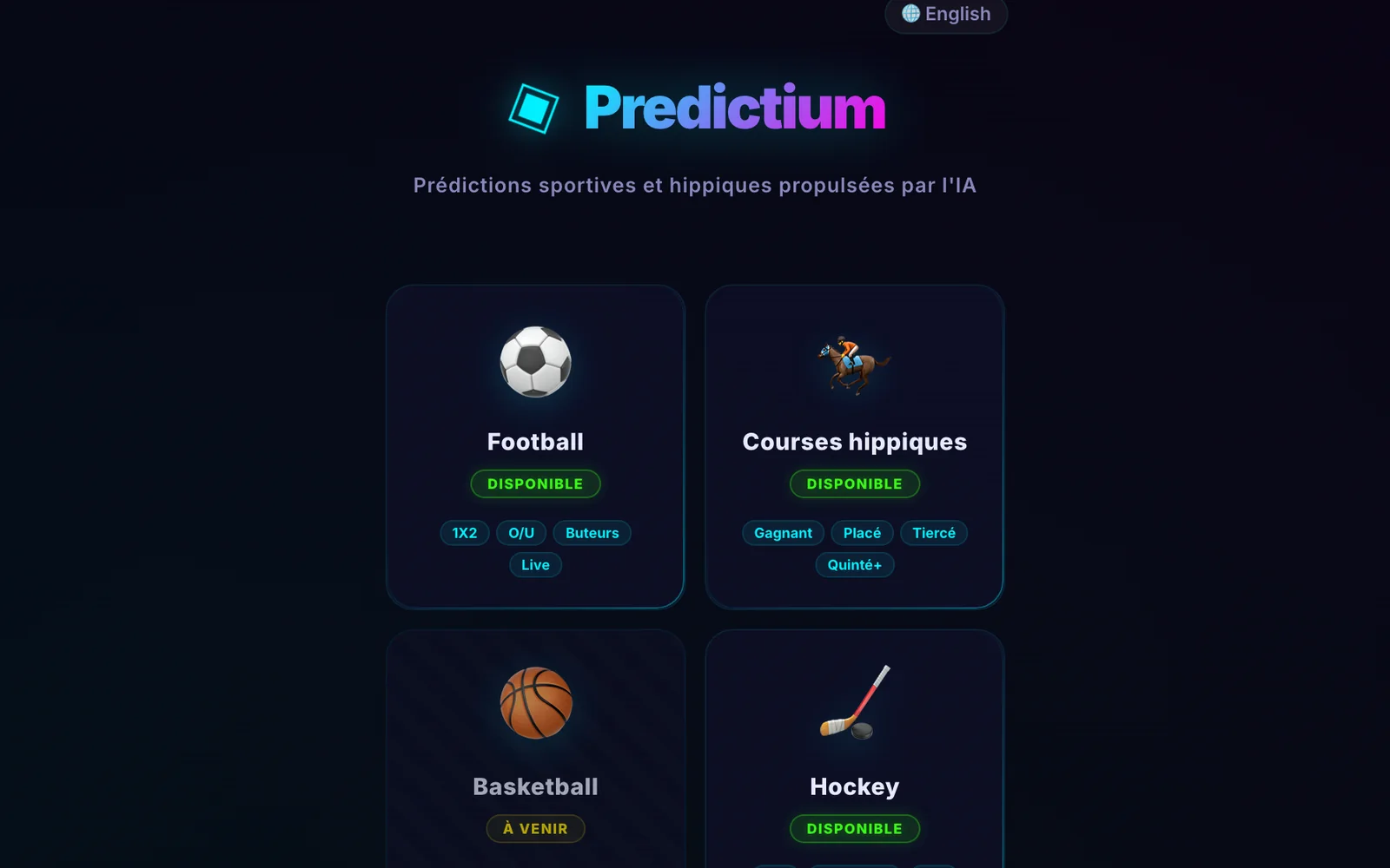 Page d'accueil de Predictium